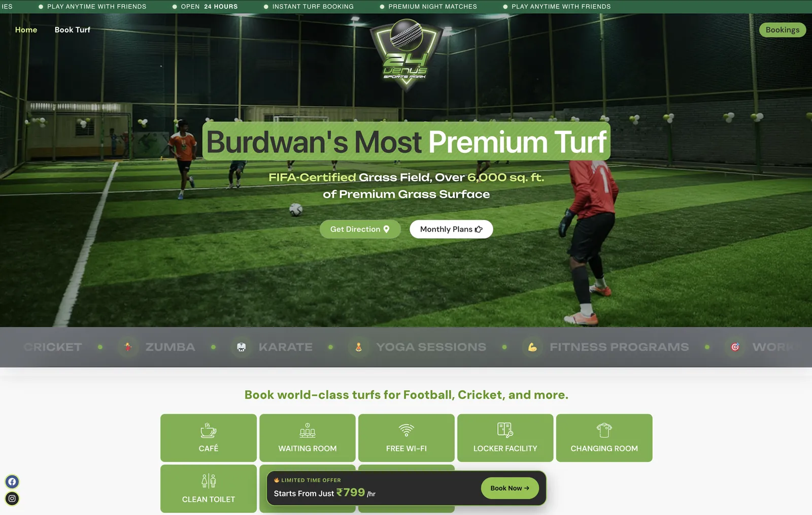 24 Venus Sports Park website homepage