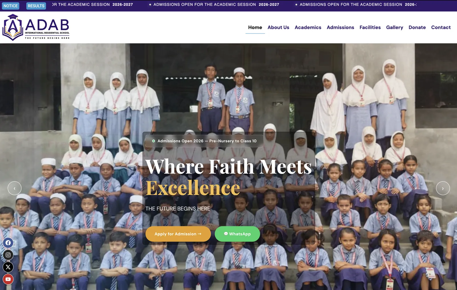 Adab International Residential School website homepage