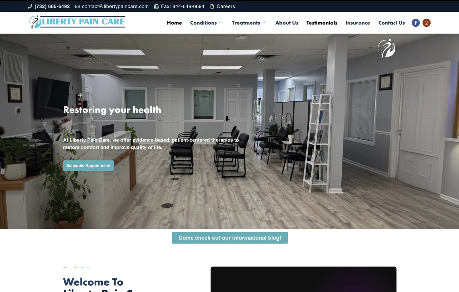 Liberty Pain Care website homepage