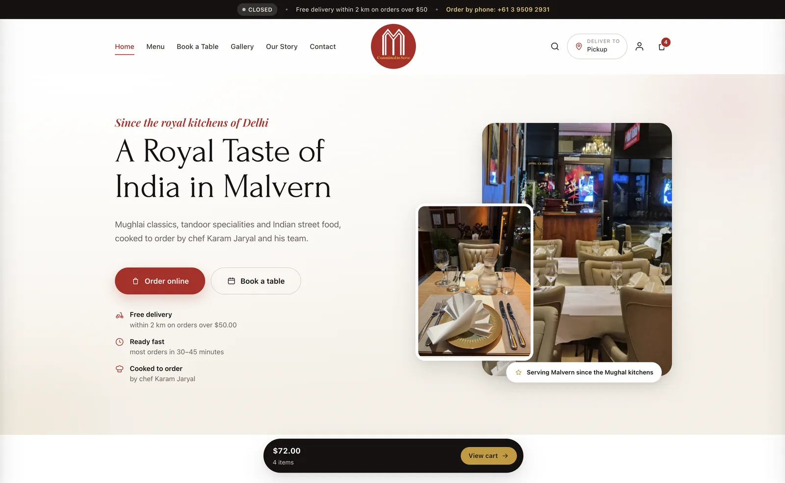 Moti Mahal Indian Restaurant website homepage