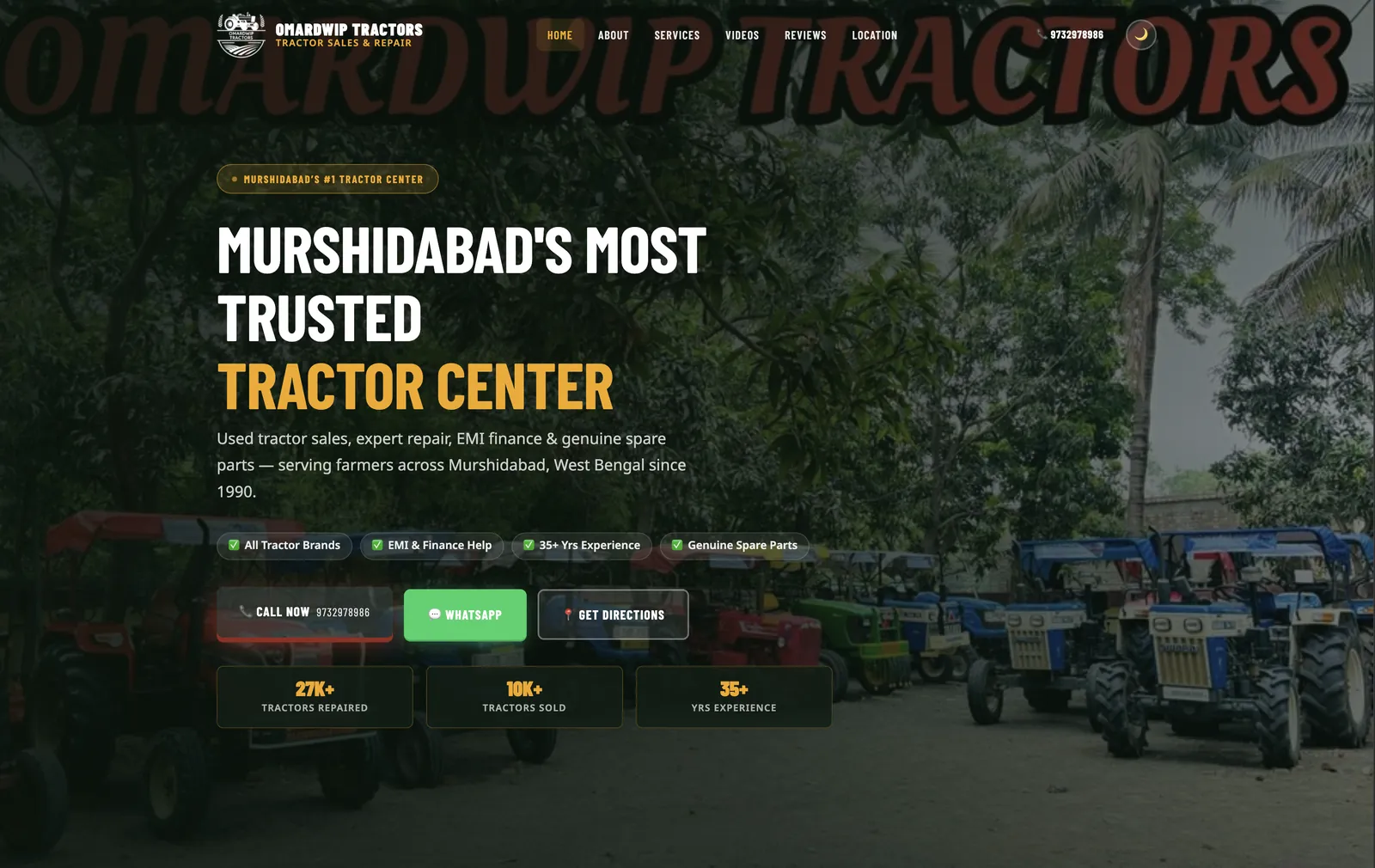 Omardwip Tractors website homepage